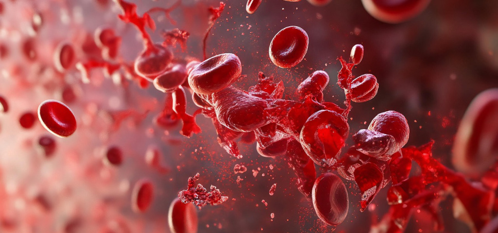 Rappresentazione del sangue cordonale con globuli rossi e cellule immunitarie, fondamentali per la salute e le terapie cellulari”